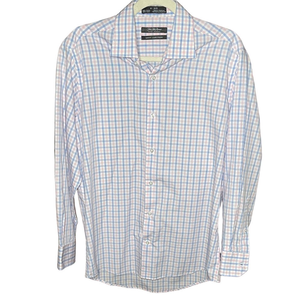 Saks Fifth Avenue Men’s Pastel Checkered Dress Shirt 16 32/33